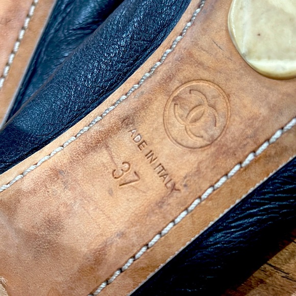 CHANEL LEATHER BALLERINA HEELS BLACK AND BROWN SIZE 37 ITALY - Picture 7 of 8